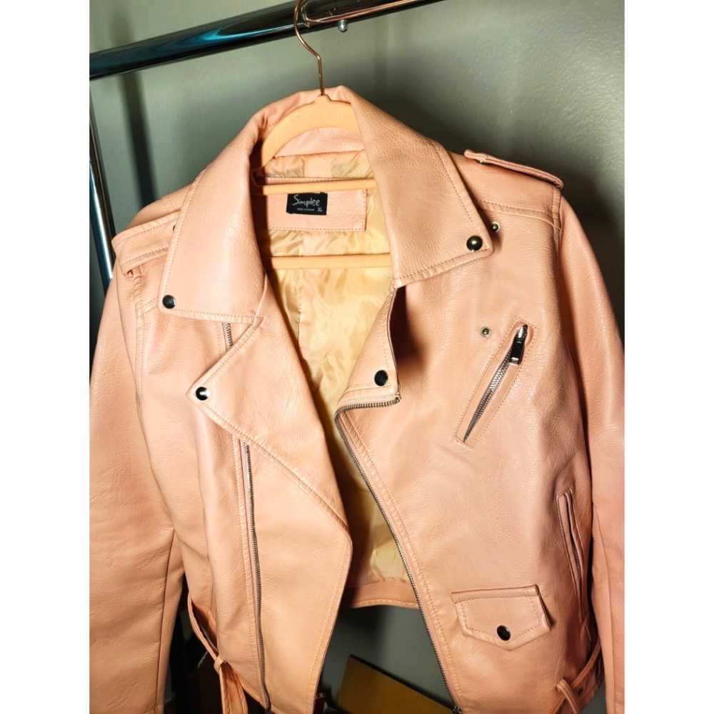 Pink XL (US size 14)  Faux leather jacket